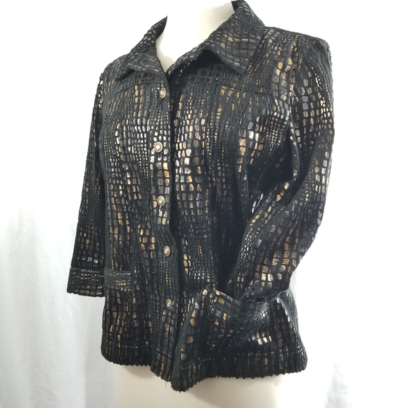 JM COLLECTION Textured Black Gold Copper Jacket - Picture 4 of 12
